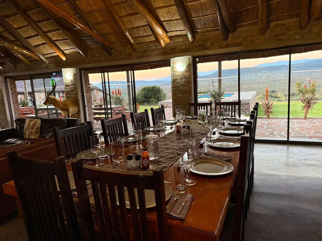 Elegant dining room with mountain valley views