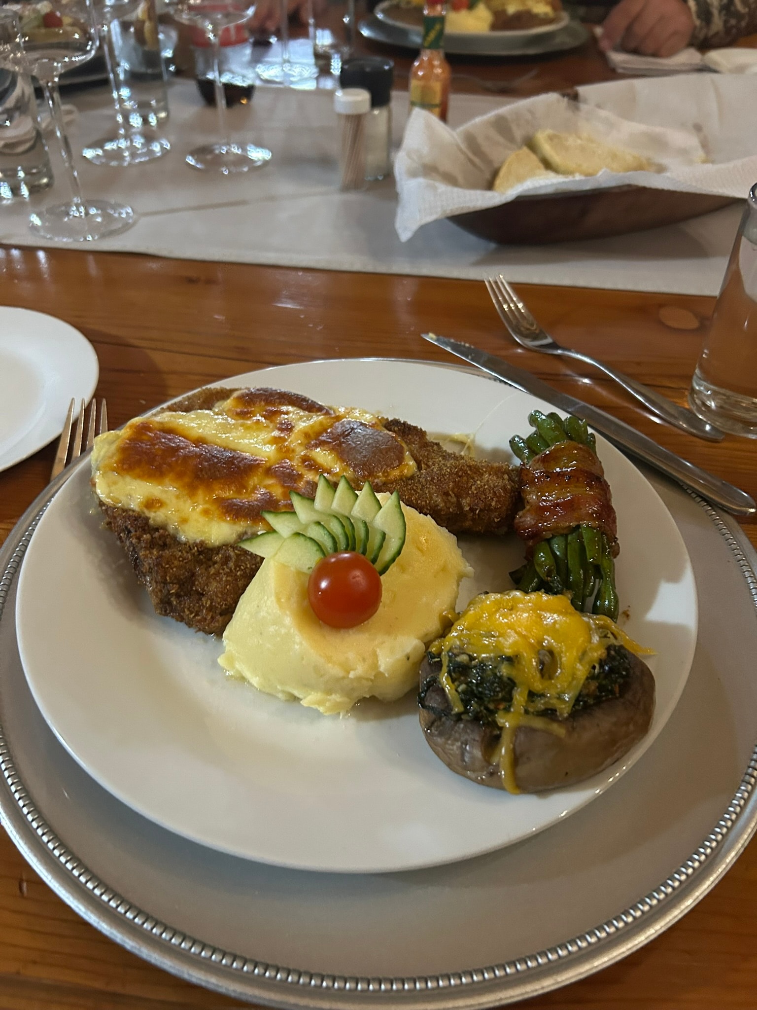Elegant plated dinner with fish and vegetables