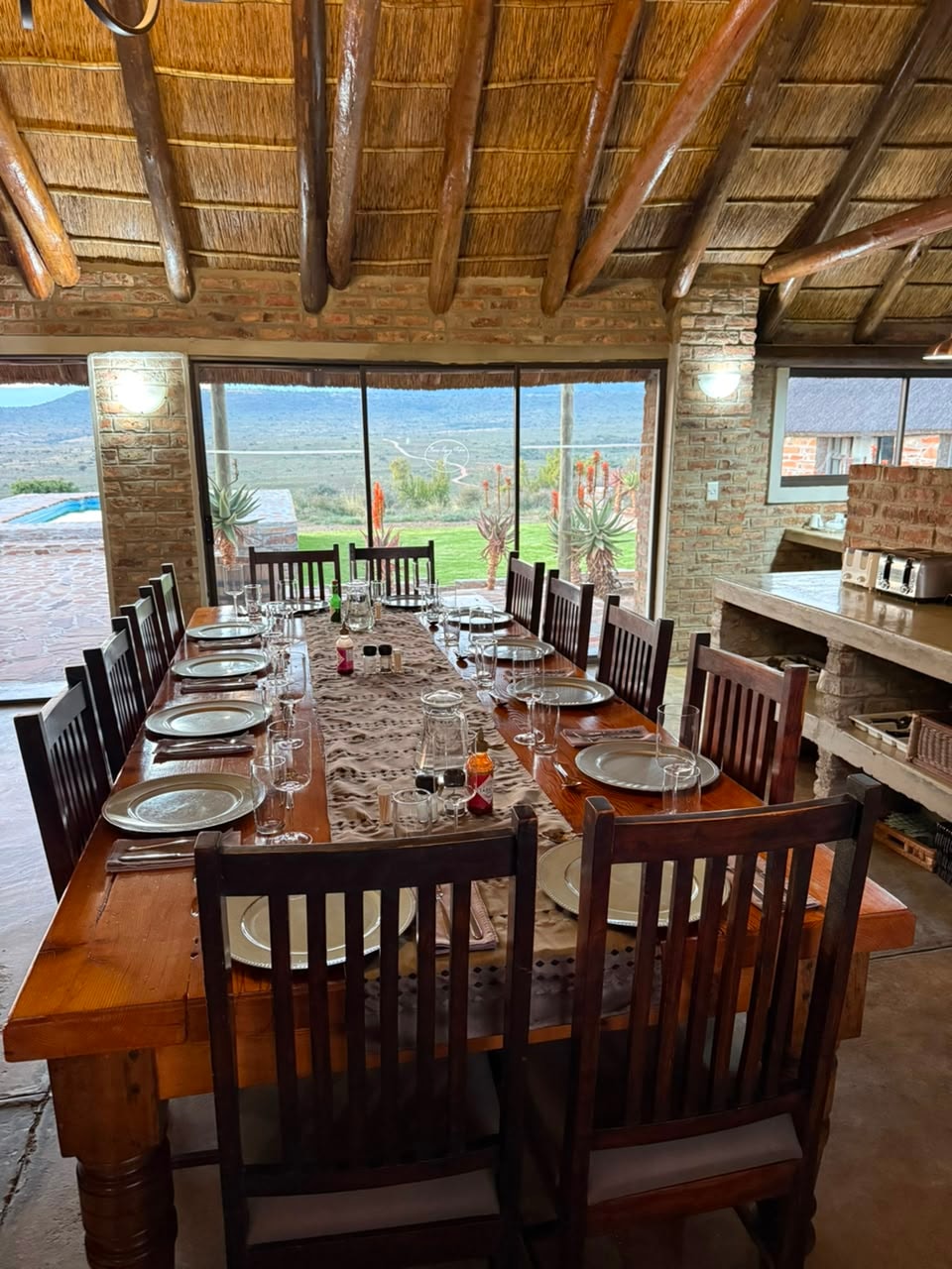Rustic dining room with valley view landscape