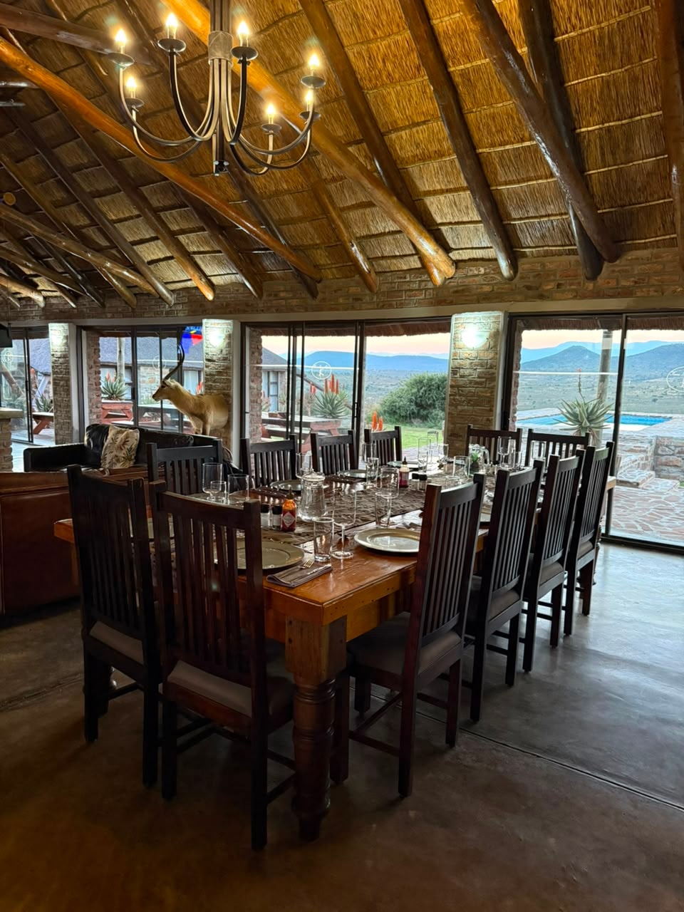 Luxury dining room with mountain views